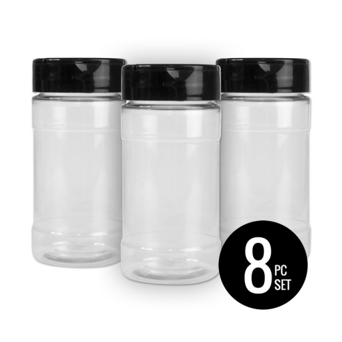 Set of 8 12-oz Refillable PET Clear Bottles and Lids
